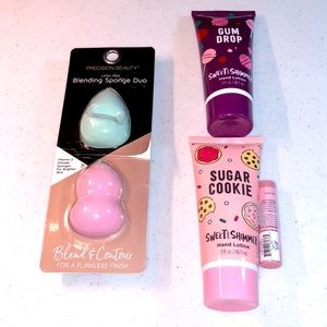 Sweet & Shimmer Hand Lotion (3) & Lipgloss/Sponges